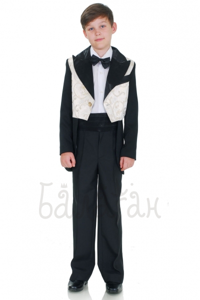 Tailcoat with jacquard formal tuxedo Black costume for little boy