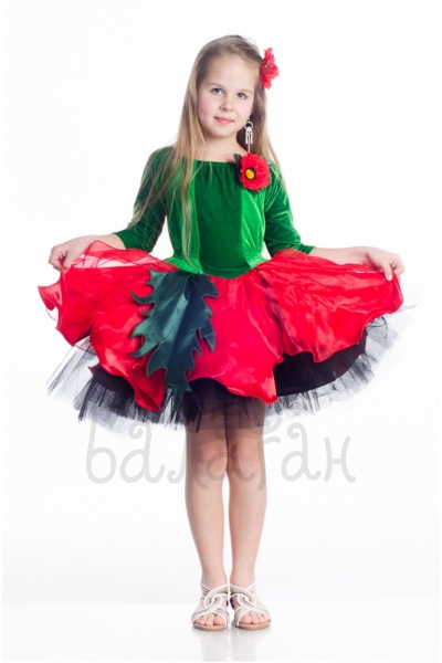 Red poppy flower kids costume dress for little girl