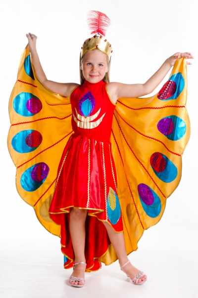  Firebird costume for little girl red dress orange wings kids attire 