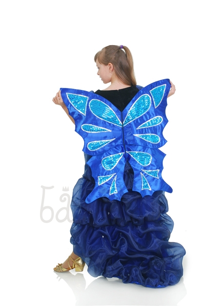  Little butterfly long blue dress With wings for little girl 