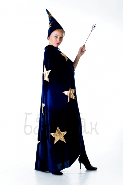 Mantle of the wizard  with stars costume for woman