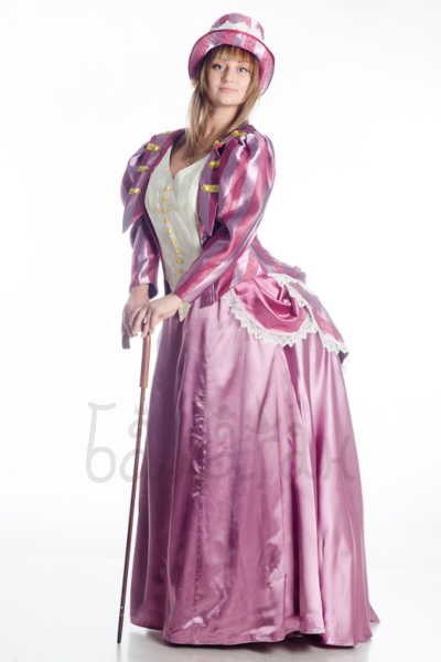 Long pink dress history style costume for woman with pad