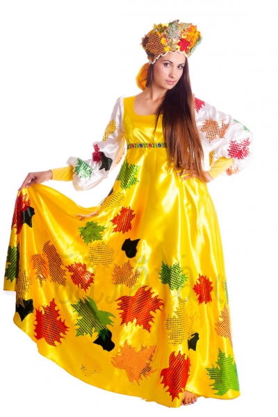 Autumn yellow national Long dress costume for woman