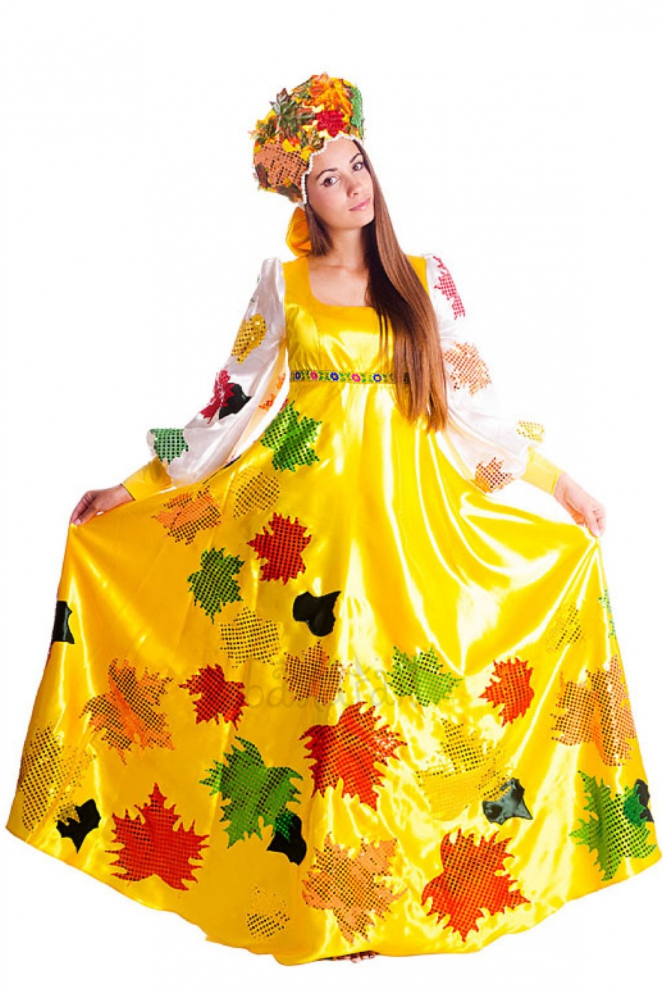 Autumn yellow national Long dress costume for woman